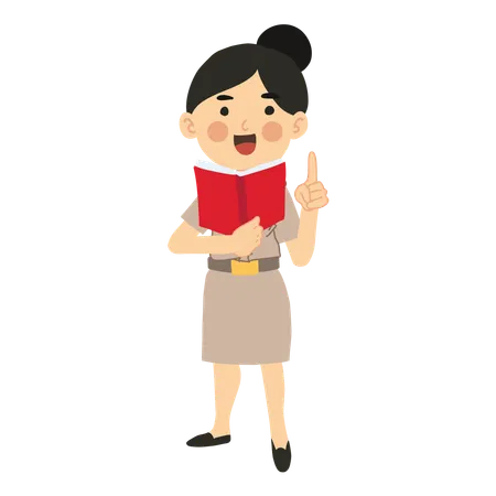 Education And Classroom Concept Happy Thai Teacher Pointing Index Finger To Emphasigi In Lesson On Book イラスト