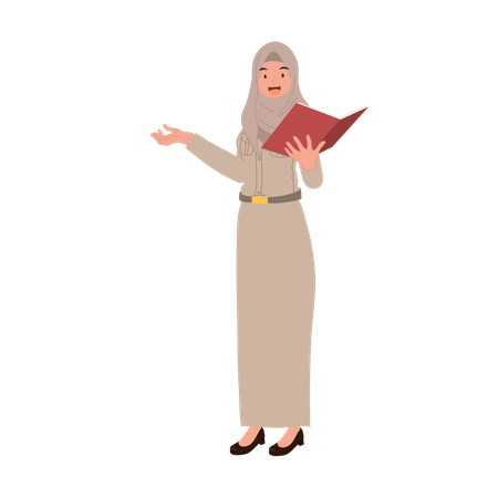 Thai woman teacher teaching and hold book  Illustration