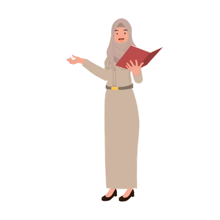 Thai woman teacher teaching and hold book  Illustration