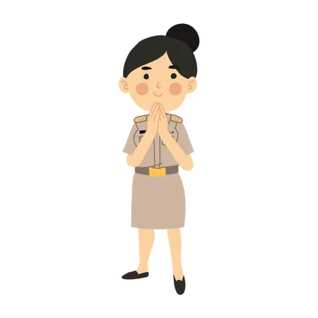 Thai Woman Teacher Welcoming  Illustration