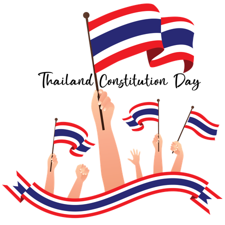 Thailand Constitution Day Celebration with Flags  Illustration