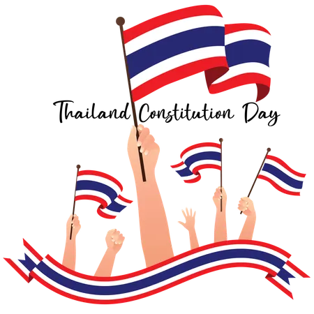 Thailand Constitution Day Celebration with Flags  Illustration