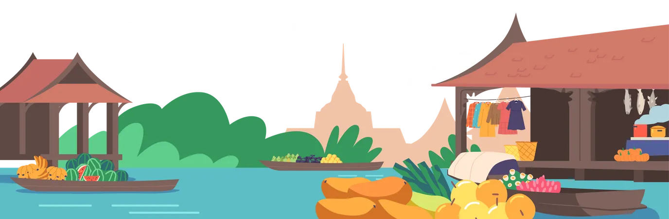 Thailand Floating Market Illustration