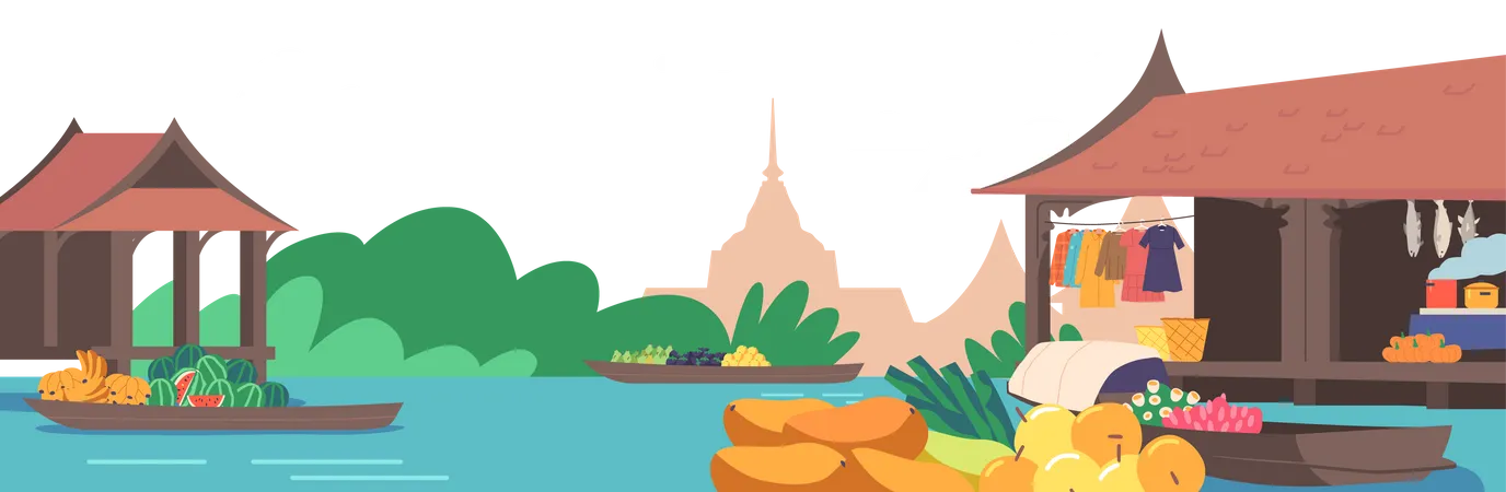 Thailand Floating Market  Illustration