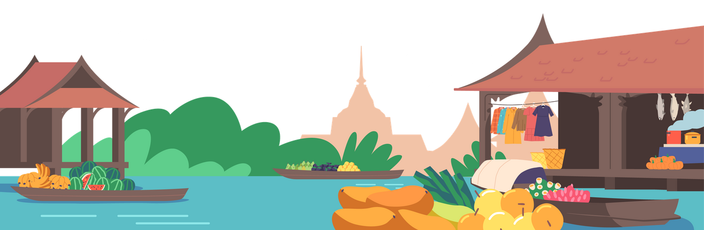 Thailand Floating Market  일러스트레이션