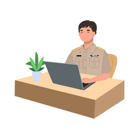 Thailändische Regierungsbeamte arbeiten mit Laptop am Schreibtisch  Illustration