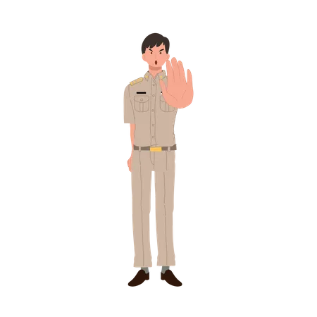 Thailändische Regierungsbeamte in Uniform und mit STOP-Schild  Illustration