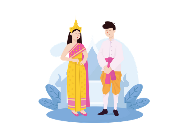 Thailändisches Paar in traditioneller Kleidung  Illustration