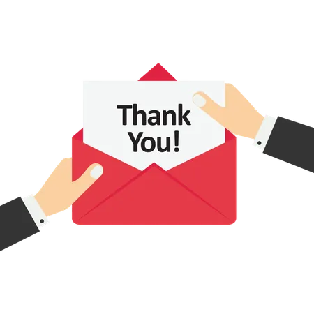 Thank You Card Hand Is Showing Red Envelope With Thank You Card Illustration