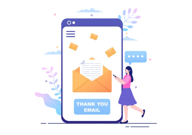 Email Thank You Banner Flat Illustration With Envelope Greeting Card And Text Thanks Vector Background イラスト