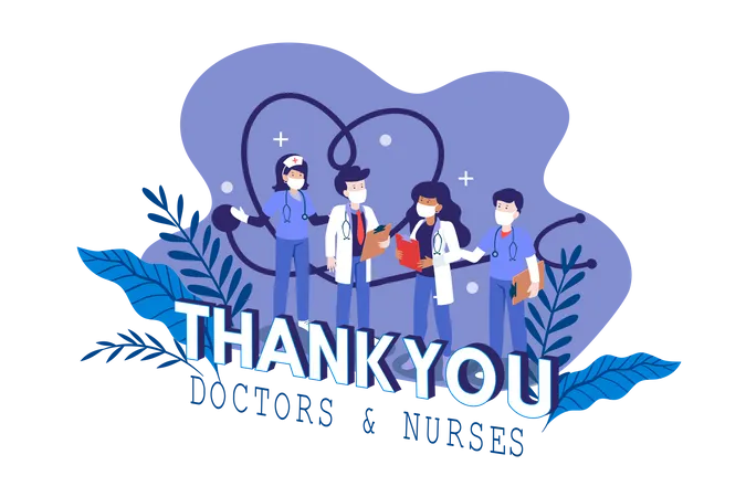 Thank You to Doctors & Nurse Illustration