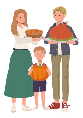 Family Feast Illustration Thanksgiving Meal Thanksgiving Celebration With Roasted Turkey And Pumpkin Pie Illustration