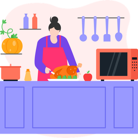 Thanksgiving Day Meal Preparation  Illustration