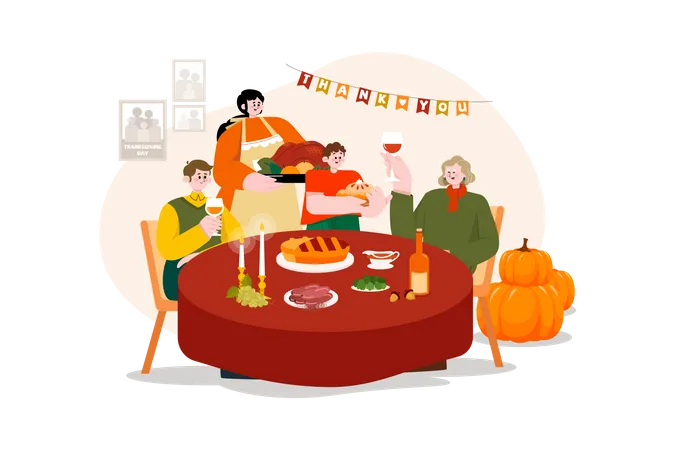 Thanksgiving Dinner Table Illustration