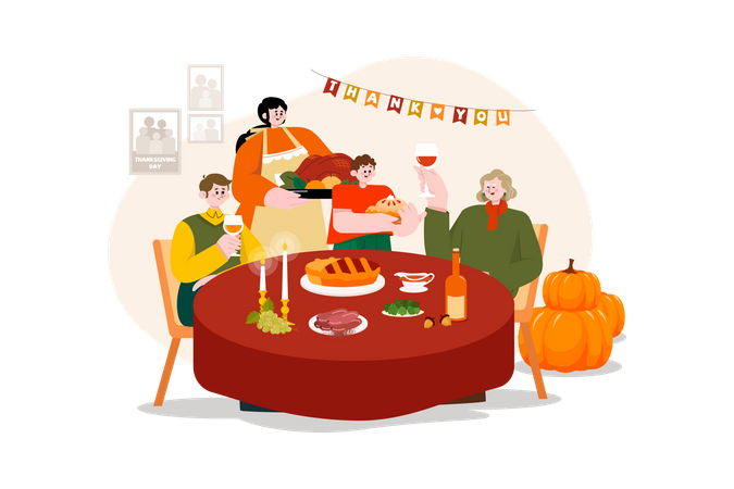 Thanksgiving Dinner Table  Illustration