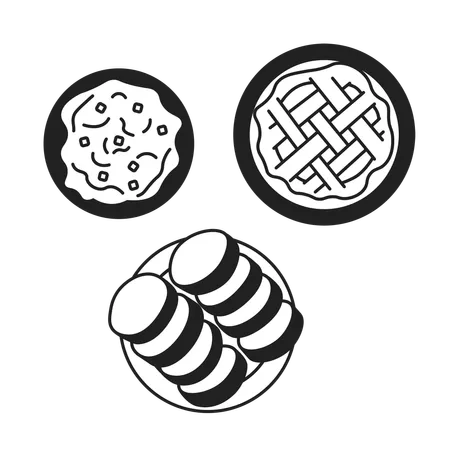 Thanksgiving Feast Top View Black And White 2 D Cartoon Object Mashed Potato Pumpkin Pie Dinner Rolls Isolated Vector Outline Item Meal Arrangement Overhead Monochromatic Flat Spot Illustration Illustration