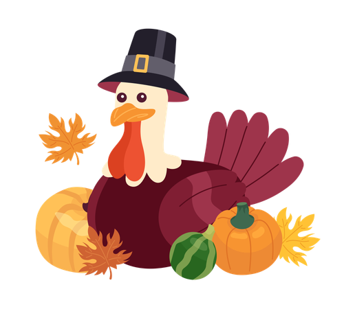 Thanksgiving pilgrim turkey in pumpkins fall  Illustration