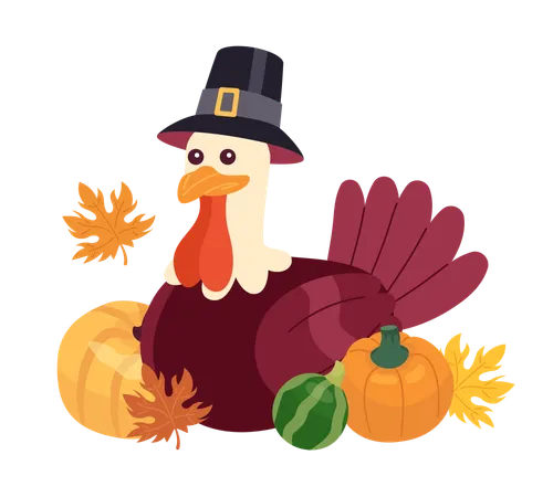 Thanksgiving pilgrim turkey in pumpkins fall  Illustration