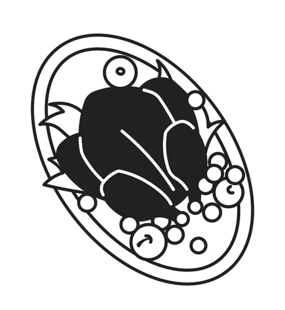 Thanksgiving Turkey Roasted Black And White 2 D Cartoon Object Thanks Giving Dinner Plate Turkey Roast Top View Isolated Vector Outline Item Cooked Poultry Monochromatic Flat Spot Illustration Illustration