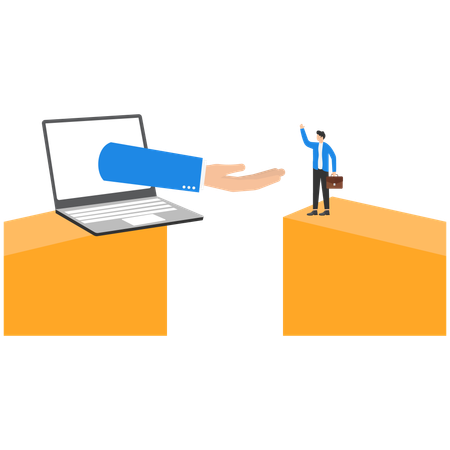 The Arm Coming Out Of The Laptop Screen Offering Help  Illustration