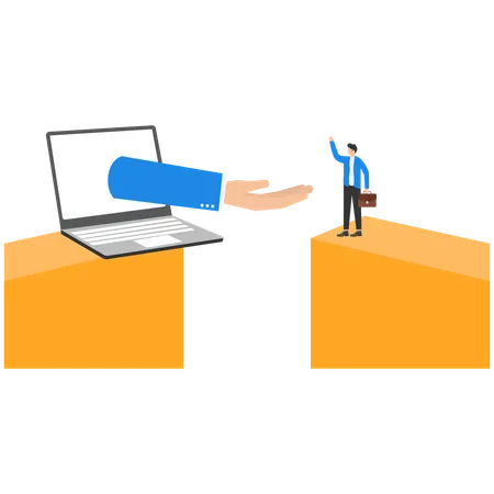 The Arm Coming Out Of The Laptop Screen Offering Help  Illustration