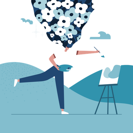 The artist traveled to paint the scenery outside  Illustration