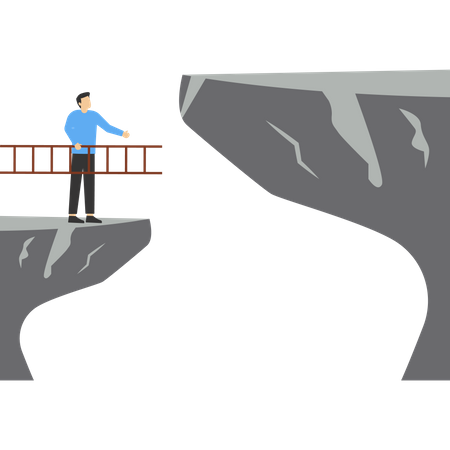 The belief of businessman holding ladder will climb to the higher cliff  Illustration