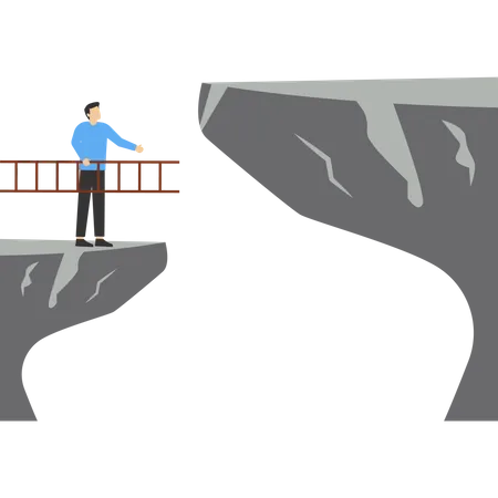 Concept Of The Solution To Solve The Problem Motivation For Business Growth The Belief Of Businessman Holding Ladder Will Climb To The Higher Cliff The Concept Of Courage To Overcome Difficulties Or Obstacles Illustration