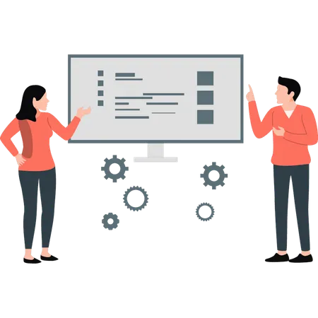 The boy and girl are explaining inventory management  Illustration