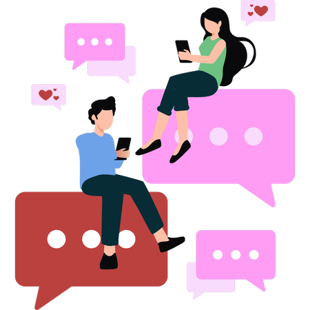 The boy and the girl are talking online  Illustration