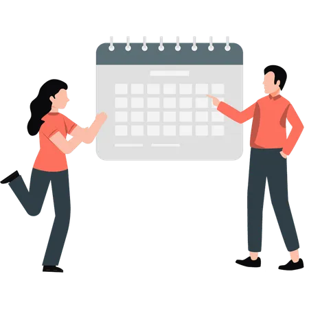 The boy and girl is happy with management calendar  Illustration