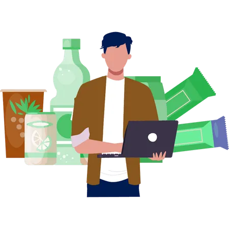 The boy checking product online  Illustration