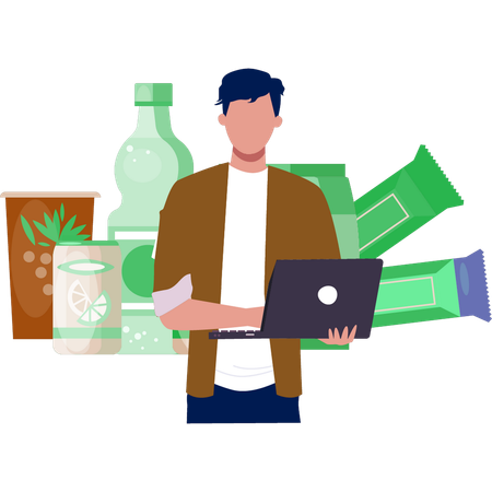 The boy checking product online  Illustration