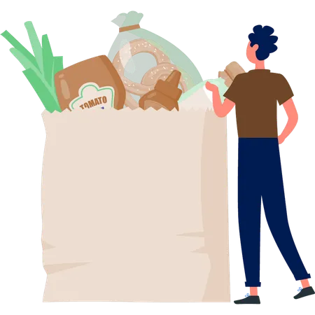 The boy counting grocery items  Illustration