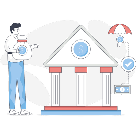 The boy deposit money in bank  Illustration