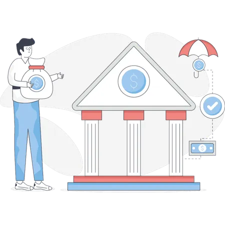 The boy deposit money in bank  Illustration