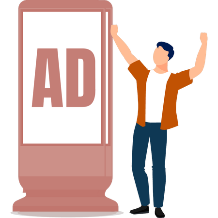 The boy happy with advertising board  Illustration