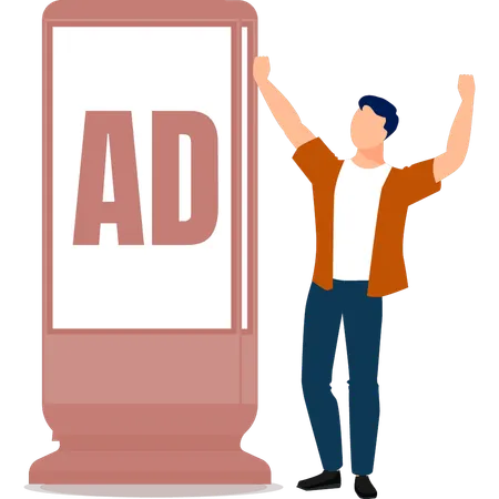 The boy happy with advertising board  Illustration