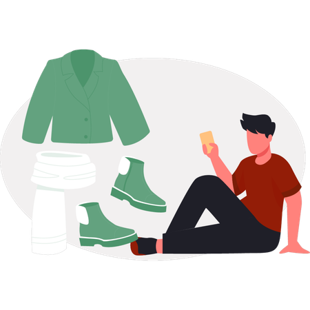 The boy is buying shoes online  Illustration