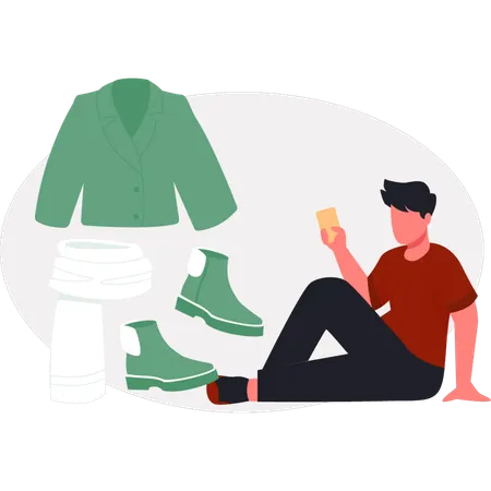 The boy is buying shoes online  Illustration