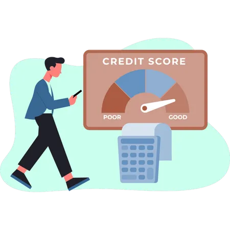The boy is calculating credit money  Illustration