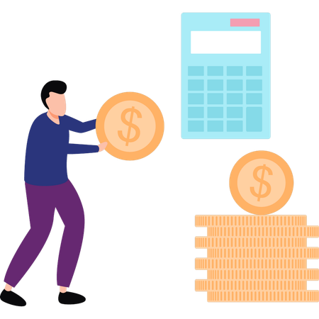 The boy is calculating money for savings  Illustration