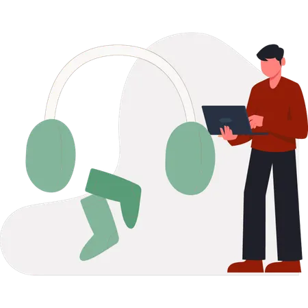 少年は冬用の耳当てをチェックしている  イラスト