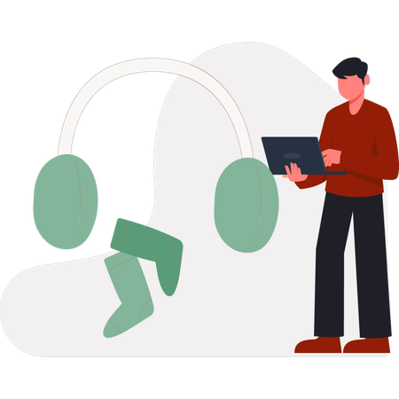 The boy is checking winter earmuffs  Illustration