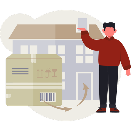 The boy is delivery parcel in door  Illustration