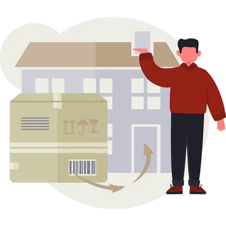 The boy is delivery parcel in door  Illustration