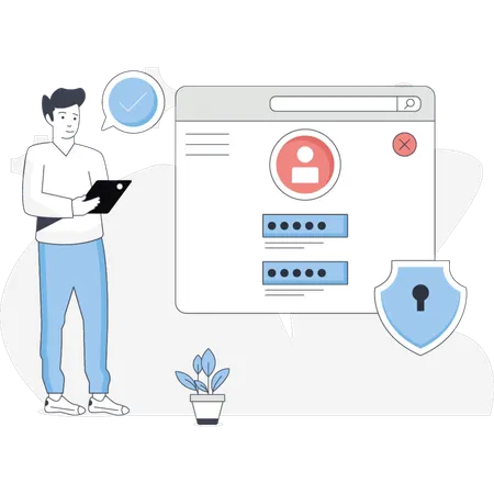 The boy is doing protection password  Illustration