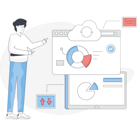 The boy is doing reload cloud data  Illustration