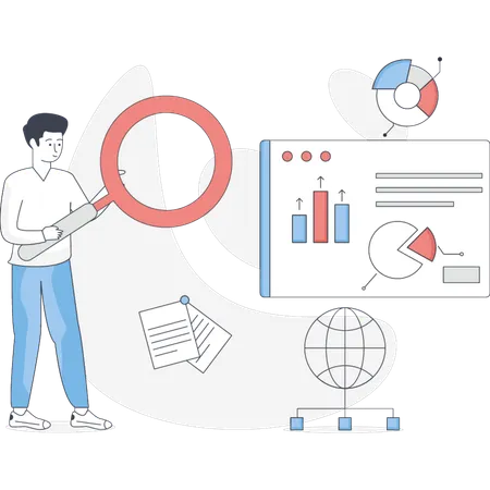 The boy is doing research on business graph  Illustration