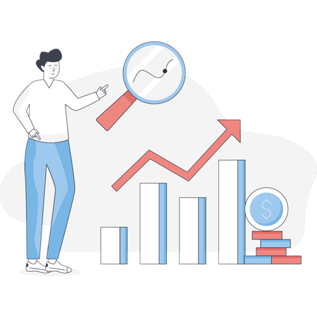 The boy is doing research on sale growth  Illustration